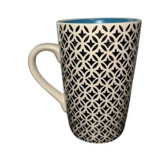 World Market Ceramic Mug With Black & White Pattern Blue Interior Dishwasher Saf